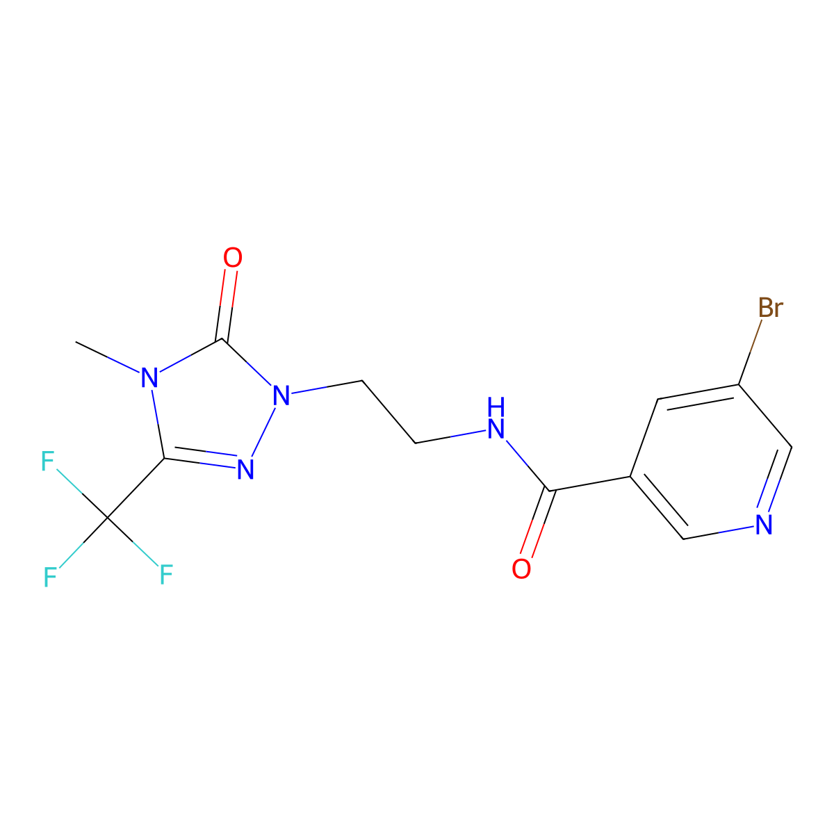5-bromo-N-(2-(4-methyl-5-oxo-3-(trifluoromethyl)-4,5-dihydro-1H-1,2,4-triazol-1-yl)ethyl)nicotinamide molecular structure, CAS 1421528-86-0