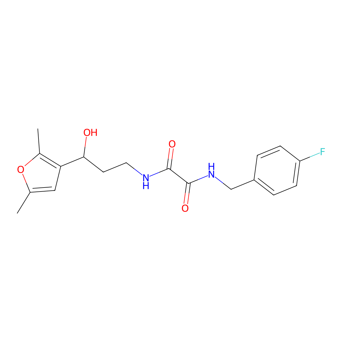 N1-(3-(2,5-dimethylfuran-3-yl)-3-hydroxypropyl)-N2-(4-fluorobenzyl)oxalamide molecular structure, CAS 1421528-88-2