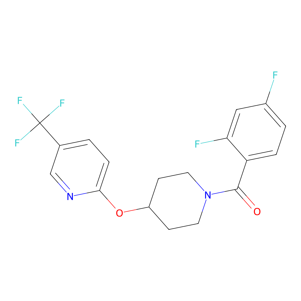 (2,4-Difluorophenyl)(4-((5-(trifluoromethyl)pyridin-2-yl)oxy)piperidin-1-yl)methanone molecular structure, CAS 1421528-89-3