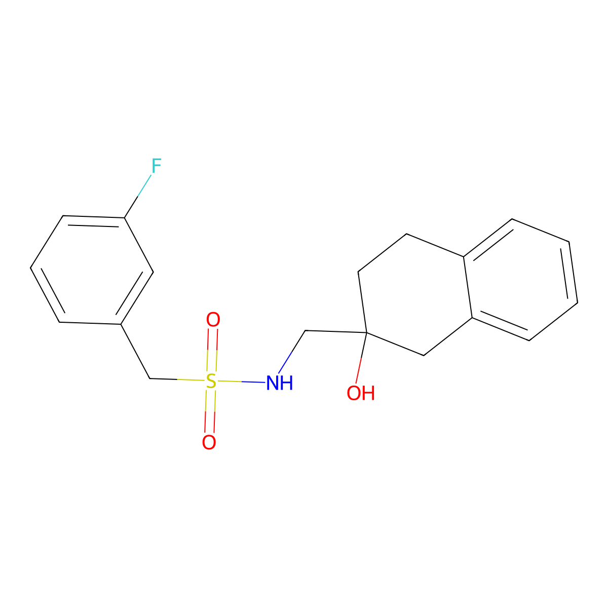1-(3-fluorophenyl)-N-[(2-hydroxy-1,2,3,4-tetrahydronaphthalen-2-yl)methyl]methanesulfonamide molecular structure, CAS 1421528-90-6