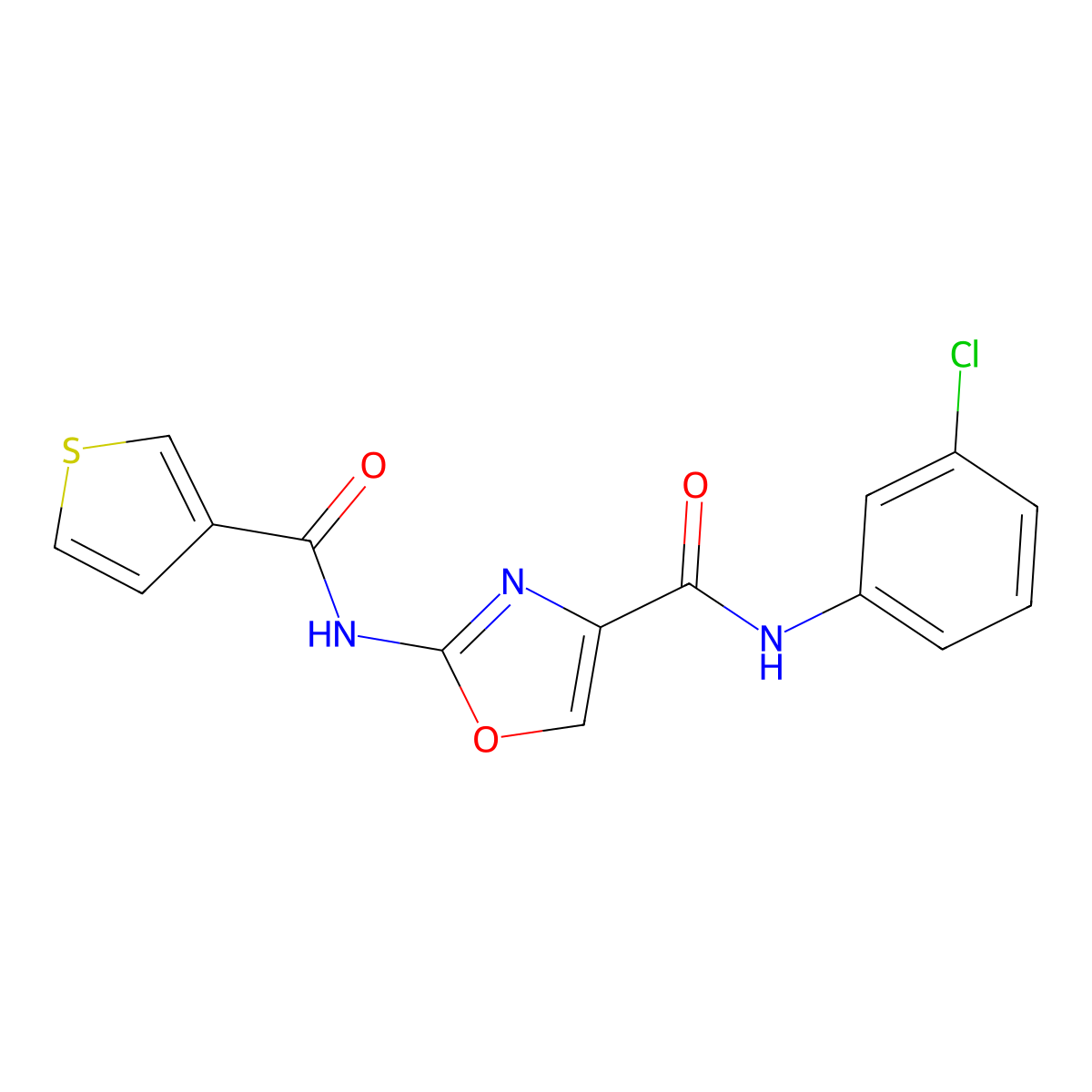N-(3-Chlorophenyl)-2-(thiophene-3-amido)-1,3-oxazole-4-carboxamide molecular structure, CAS 1421528-92-8