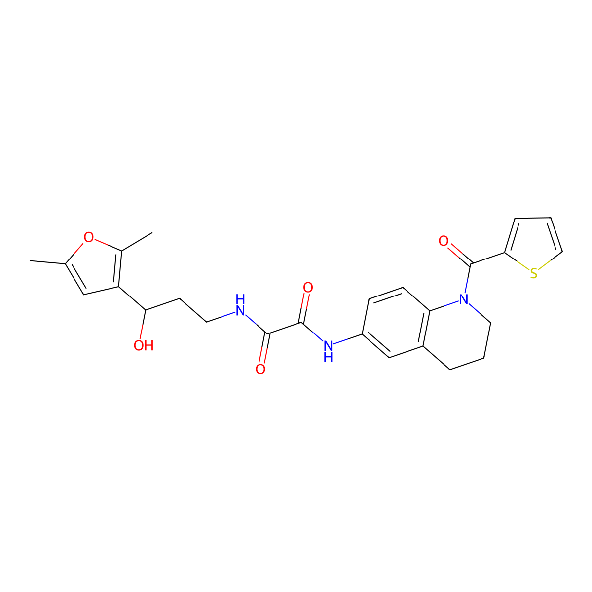 N-[3-(2,5-dimethylfuran-3-yl)-3-hydroxypropyl]-N'-[1-(thiophene-2-carbonyl)-1,2,3,4-tetrahydroquinolin-6-yl]ethanediamide molecular structure, CAS 1421528-97-3