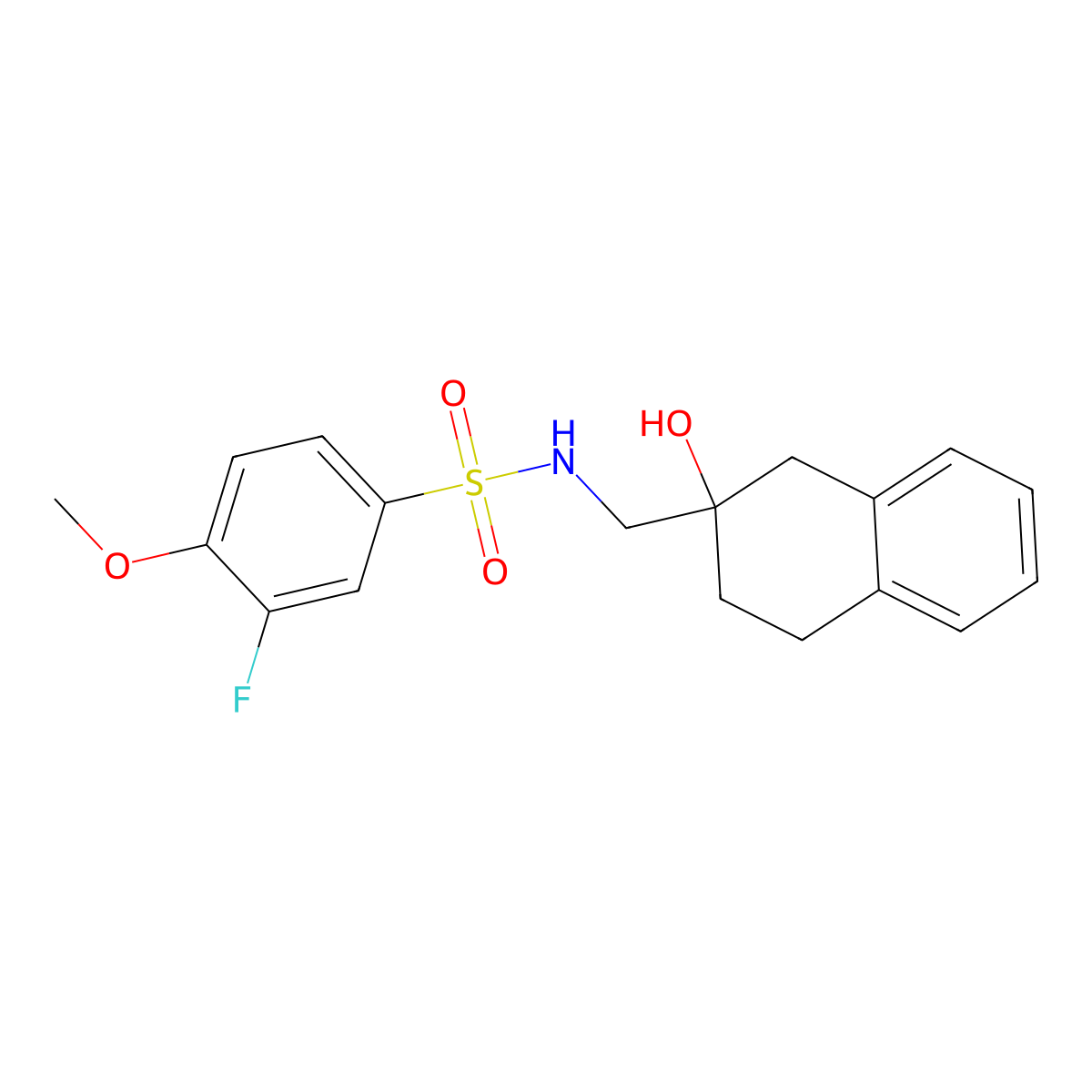 3-fluoro-N-((2-hydroxy-1,2,3,4-tetrahydronaphthalen-2-yl)methyl)-4-methoxybenzenesulfonamide molecular structure, CAS 1421528-99-5