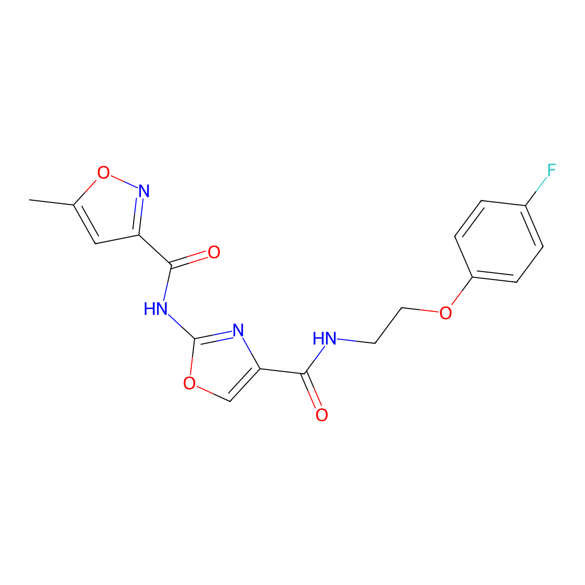 N-(4-((2-(4-fluorophenoxy)ethyl)carbamoyl)oxazol-2-yl)-5-methylisoxazole-3-carboxamide molecular structure, CAS 1421529-00-1