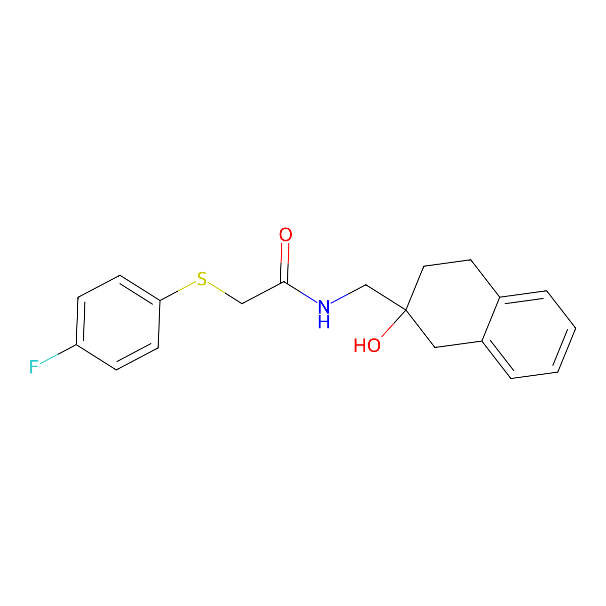 2-((4-fluorophenyl)thio)-N-((2-hydroxy-1,2,3,4-tetrahydronaphthalen-2-yl)methyl)acetamide molecular structure, CAS 1421529-05-6