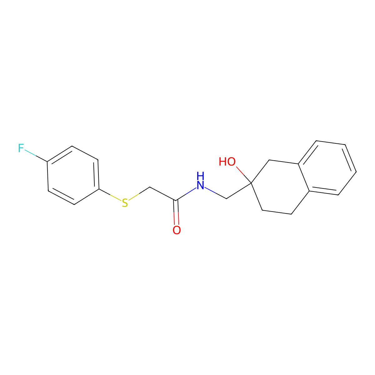 2-((4-fluorophenyl)thio)-N-((2-hydroxy-1,2,3,4-tetrahydronaphthalen-2-yl)methyl)acetamide molecular structure, CAS 1421529-05-6