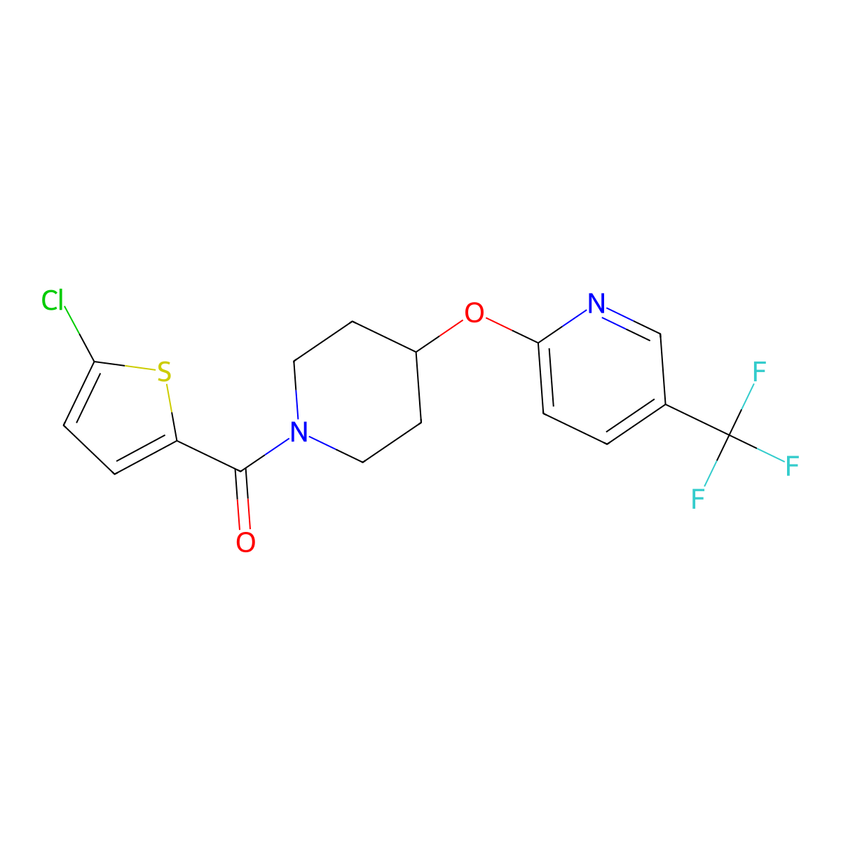(5-Chlorothiophen-2-yl)(4-((5-(trifluoromethyl)pyridin-2-yl)oxy)piperidin-1-yl)methanone molecular structure, CAS 1421529-06-7