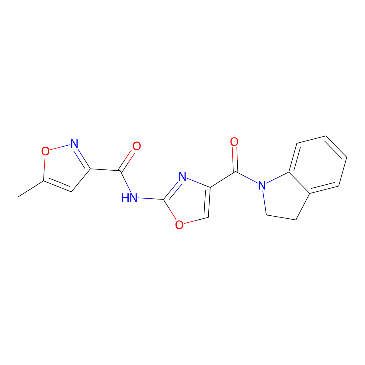 N-(4-(indoline-1-carbonyl)oxazol-2-yl)-5-methylisoxazole-3-carboxamide molecular structure, CAS 1421529-11-4