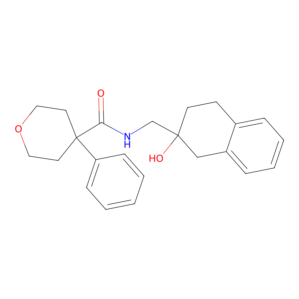 N-[(2-hydroxy-1,2,3,4-tetrahydronaphthalen-2-yl)methyl]-4-phenyloxane-4-carboxamide molecular structure, CAS 1421529-12-5