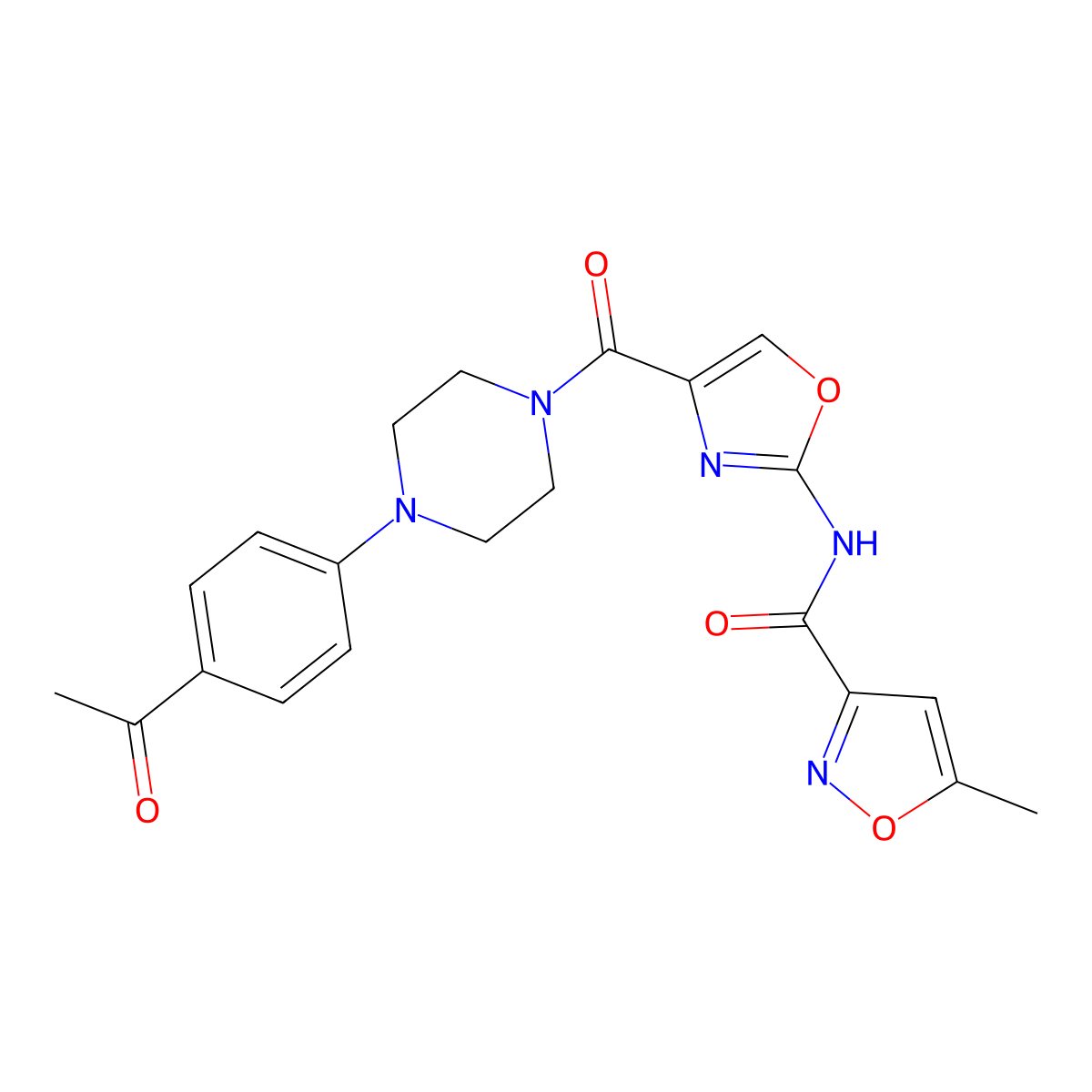 N-(4-(4-(4-acetylphenyl)piperazine-1-carbonyl)oxazol-2-yl)-5-methylisoxazole-3-carboxamide molecular structure, CAS 1421529-18-1