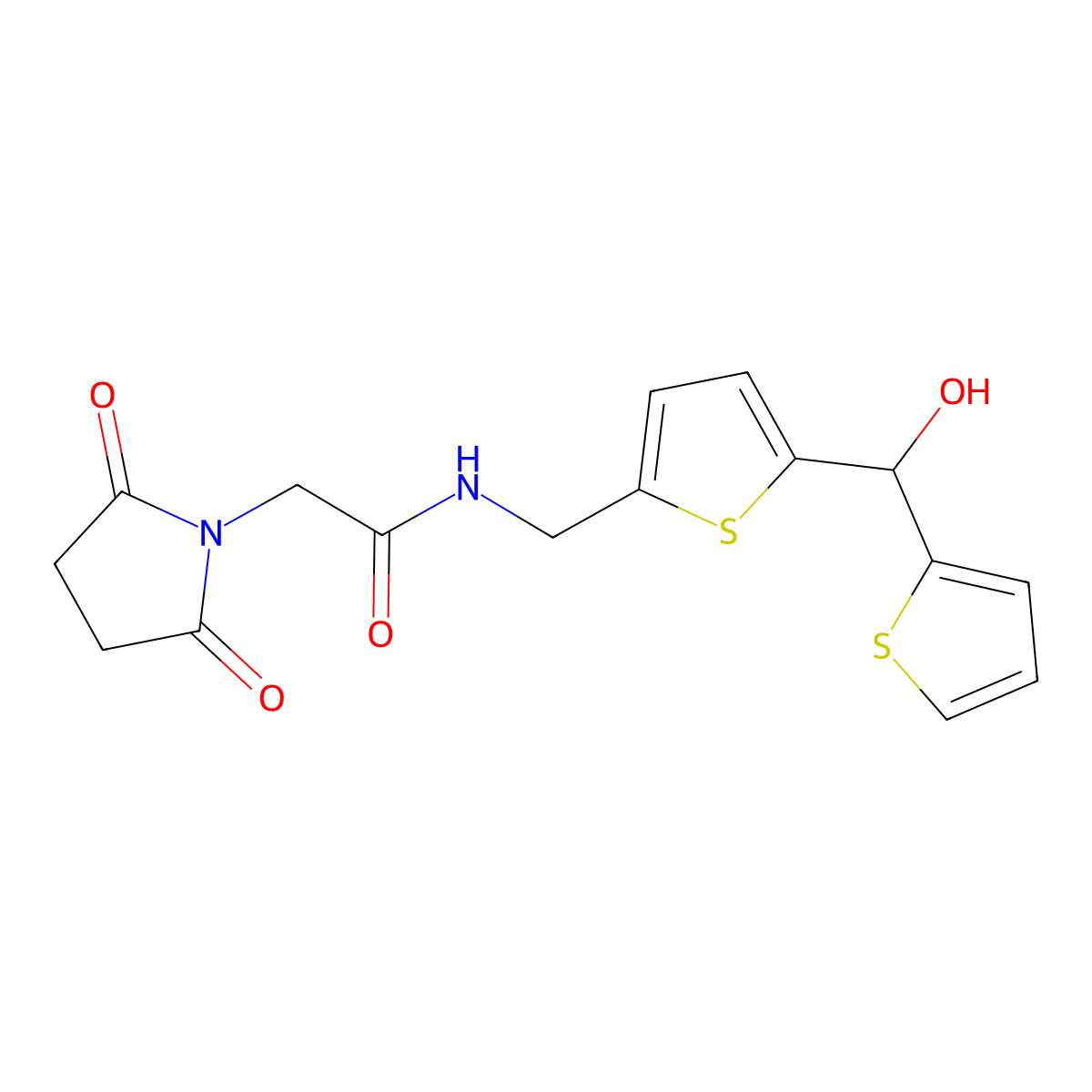2-(2,5-Dioxopyrrolidin-1-YL)-N-({5-[hydroxy(thiophen-2-YL)methyl]thiophen-2-YL}methyl)acetamide molecular structure, CAS 1421529-20-5