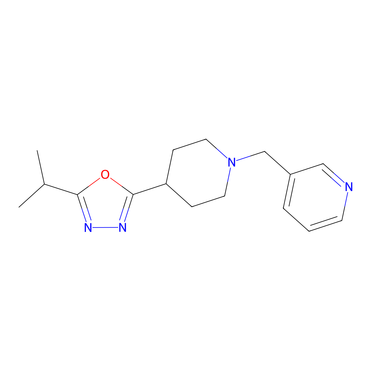 2-Isopropyl-5-(1-(pyridin-3-ylmethyl)piperidin-4-yl)-1,3,4-oxadiazole molecular structure, CAS 1421529-22-7
