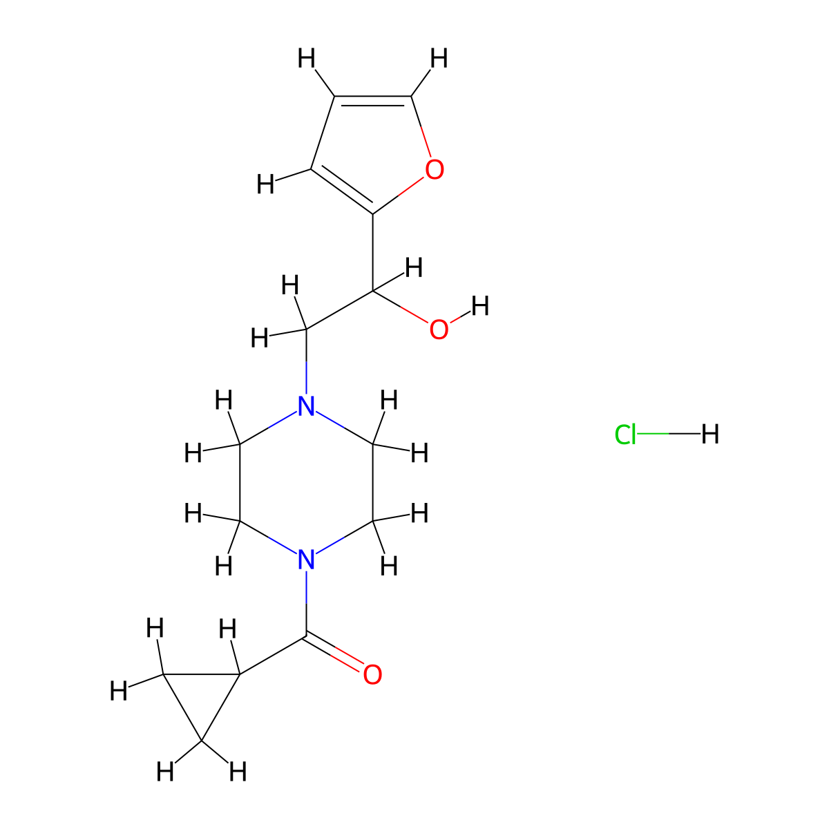 Cyclopropyl(4-(2-(furan-2-yl)-2-hydroxyethyl)piperazin-1-yl)methanone hydrochloride molecular structure, CAS 1421529-26-1