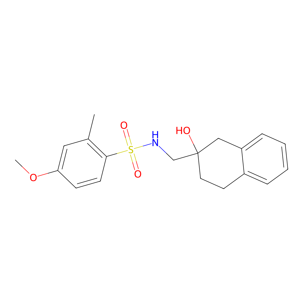 N-((2-hydroxy-1,2,3,4-tetrahydronaphthalen-2-yl)methyl)-4-methoxy-2-methylbenzenesulfonamide molecular structure, CAS 1421529-27-2
