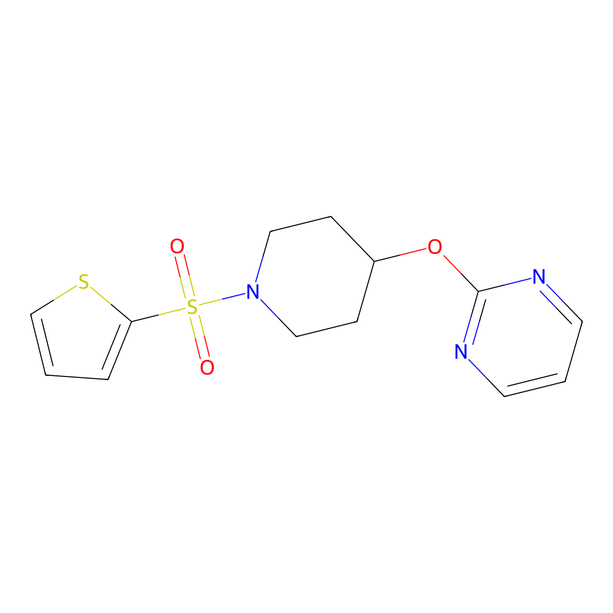 2-((1-(Thiophen-2-ylsulfonyl)piperidin-4-yl)oxy)pyrimidine molecular structure, CAS 1421529-29-4