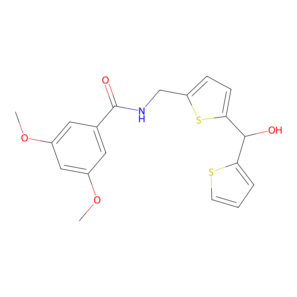 N-({5-[Hydroxy(thiophen-2-YL)methyl]thiophen-2-YL}methyl)-3,5-dimethoxybenzamide molecular structure, CAS 1421529-31-8