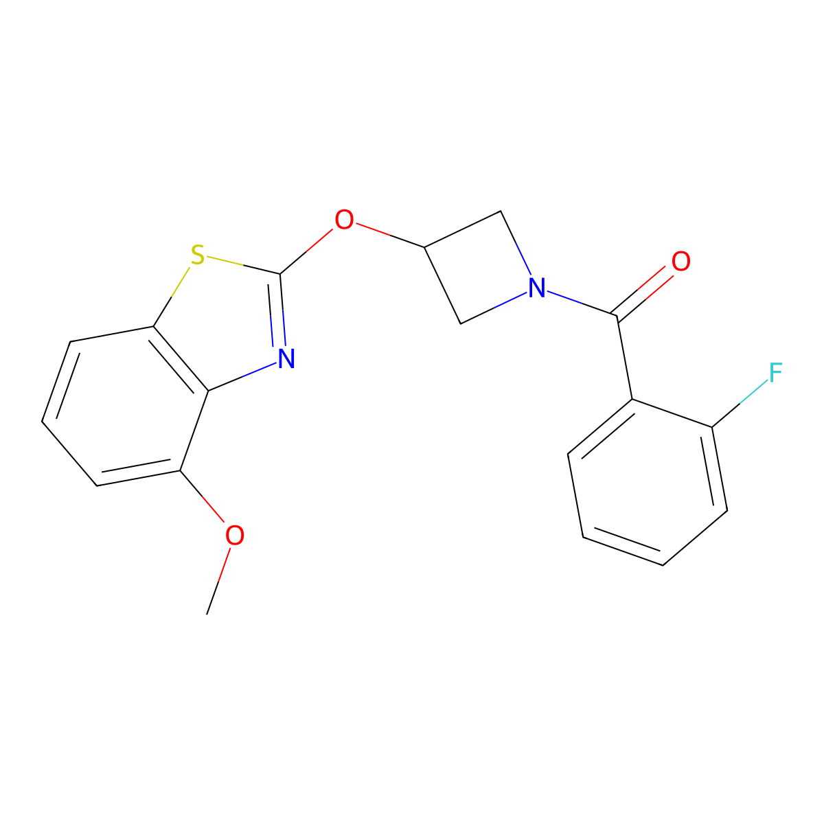 (2-Fluorophenyl)(3-((4-methoxybenzo[d]thiazol-2-yl)oxy)azetidin-1-yl)methanone molecular structure, CAS 1421529-32-9