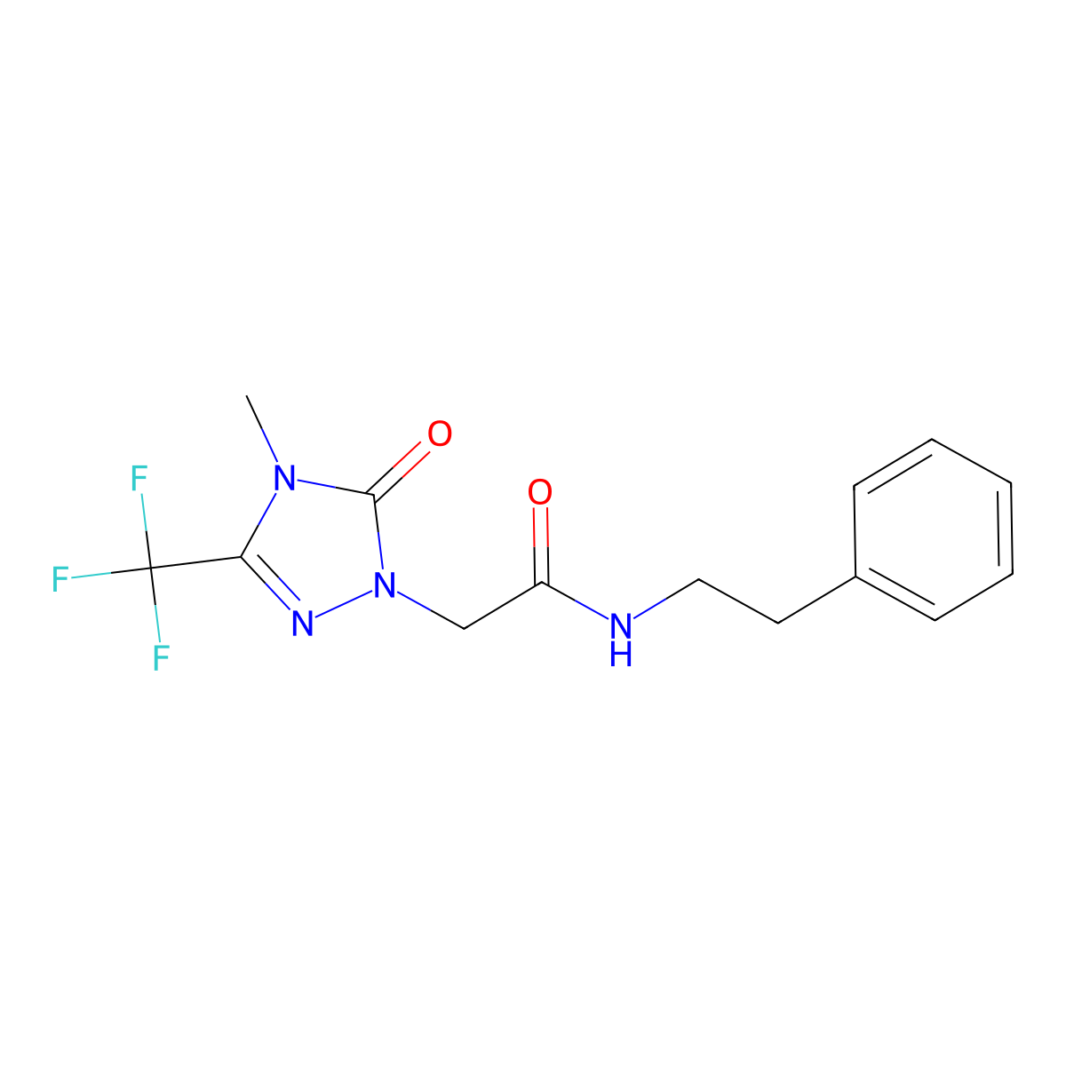 2-(4-methyl-5-oxo-3-(trifluoromethyl)-4,5-dihydro-1H-1,2,4-triazol-1-yl)-N-phenethylacetamide molecular structure, CAS 1421529-37-4