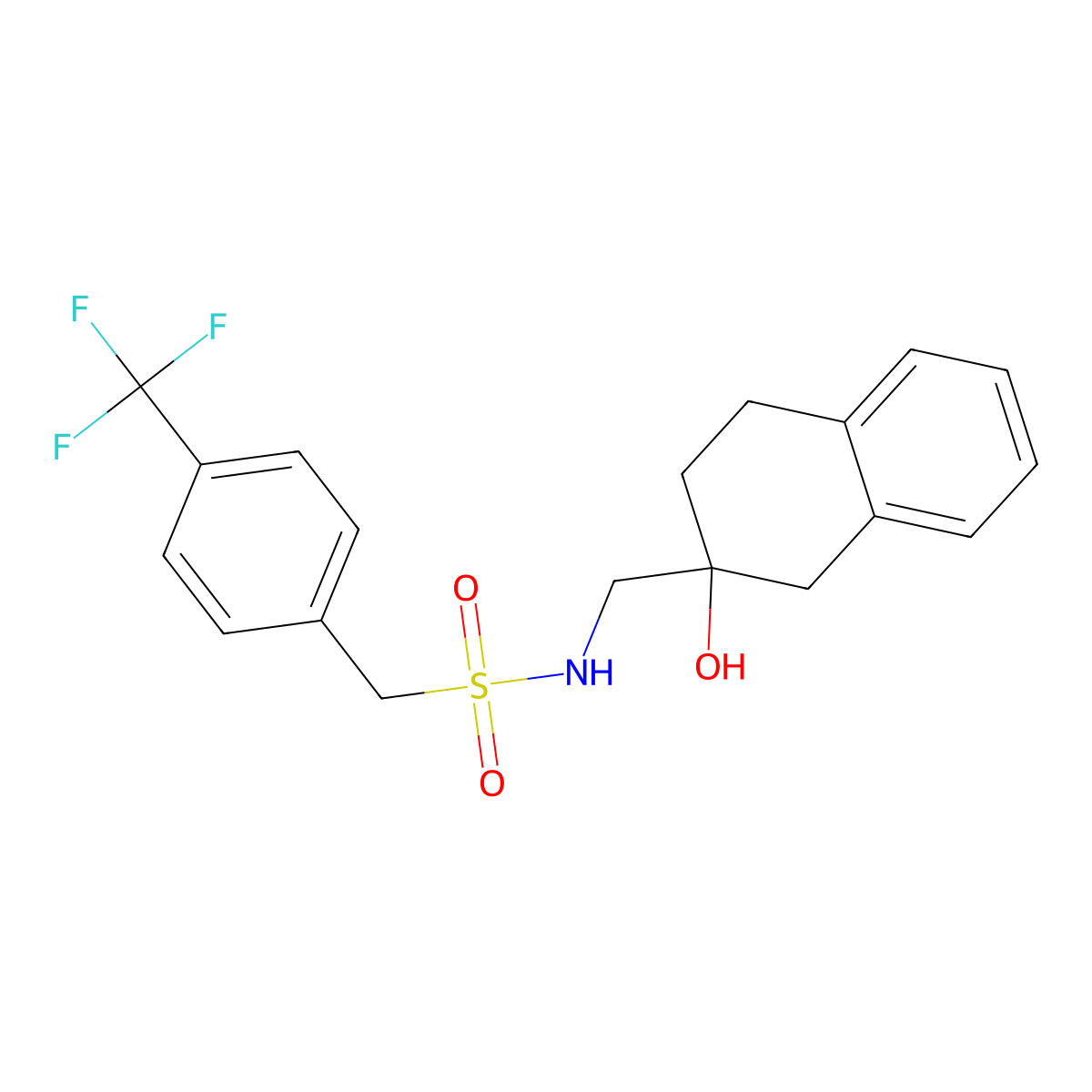 N-((2-hydroxy-1,2,3,4-tetrahydronaphthalen-2-yl)methyl)-1-(4-(trifluoromethyl)phenyl)methanesulfonamide molecular structure, CAS 1421529-38-5