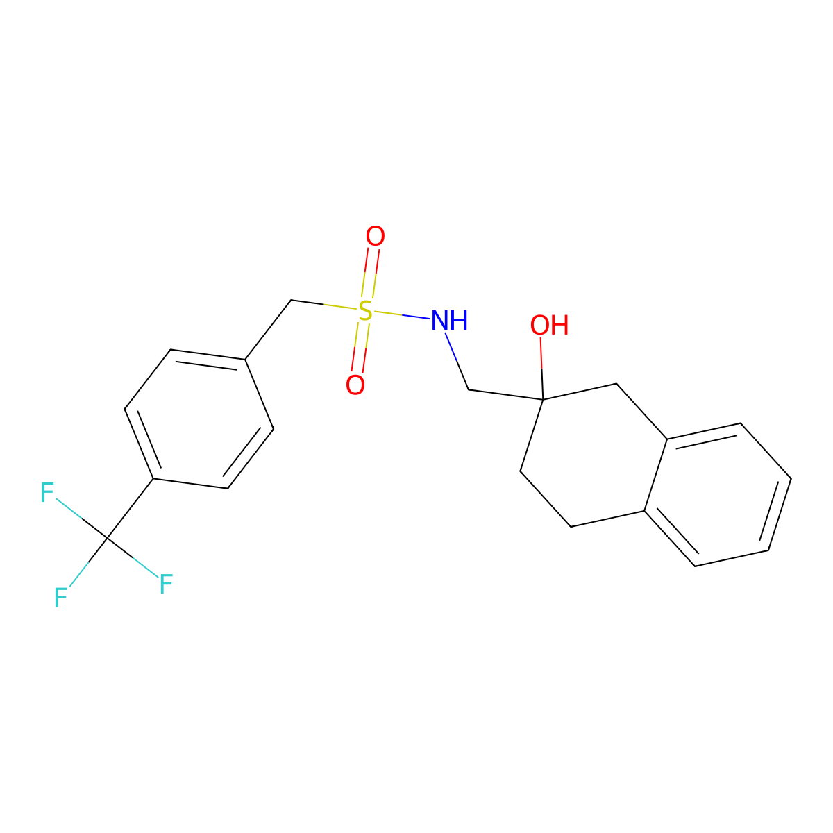 N-((2-hydroxy-1,2,3,4-tetrahydronaphthalen-2-yl)methyl)-1-(4-(trifluoromethyl)phenyl)methanesulfonamide molecular structure, CAS 1421529-38-5