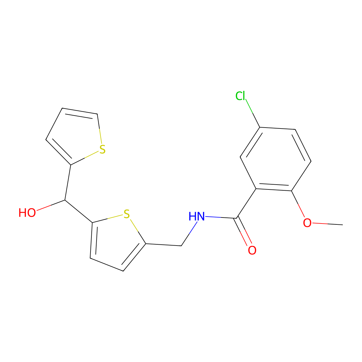 5-Chloro-N-({5-[hydroxy(thiophen-2-YL)methyl]thiophen-2-YL}methyl)-2-methoxybenzamide molecular structure, CAS 1421529-41-0