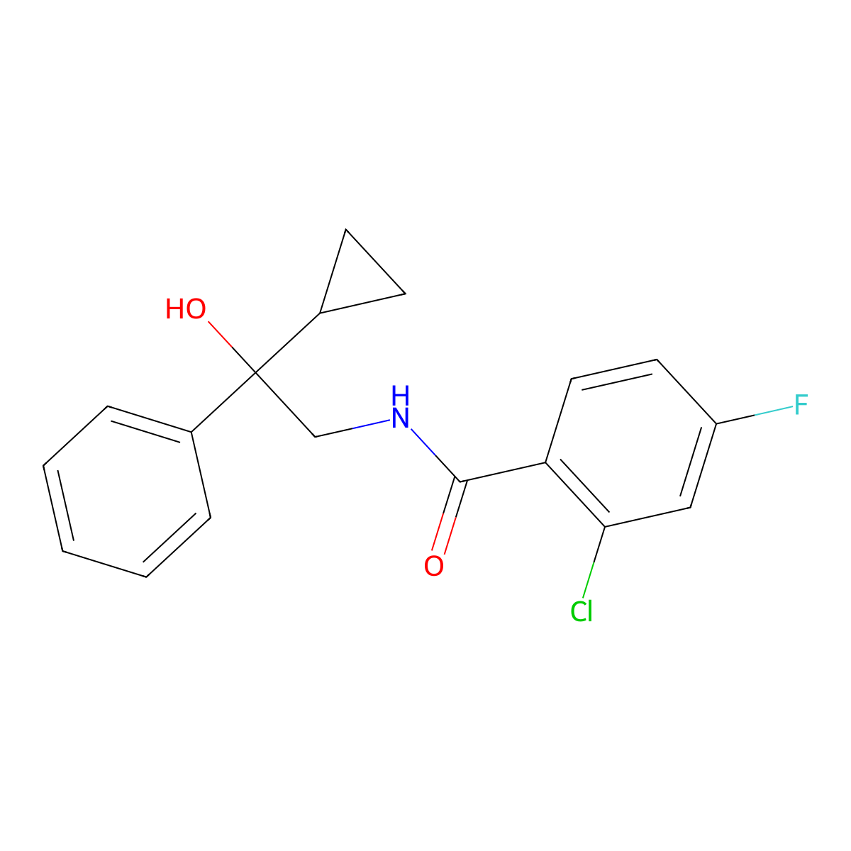 2-chloro-N-(2-cyclopropyl-2-hydroxy-2-phenylethyl)-4-fluorobenzamide molecular structure, CAS 1421529-44-3