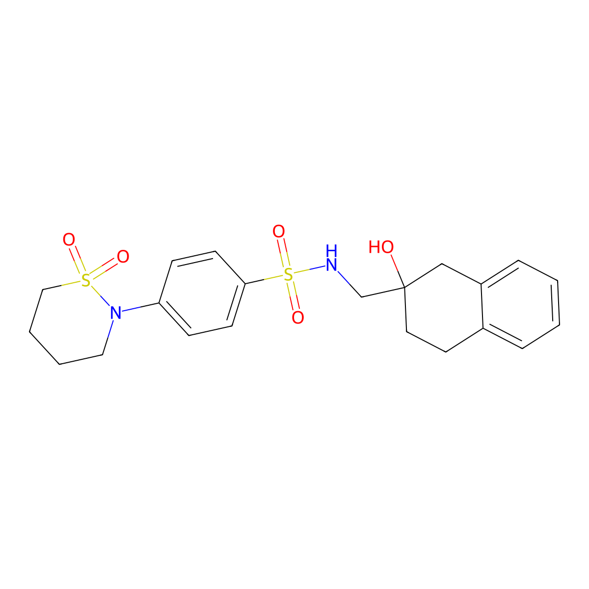 4-(1,1-dioxido-1,2-thiazinan-2-yl)-N-((2-hydroxy-1,2,3,4-tetrahydronaphthalen-2-yl)methyl)benzenesulfonamide molecular structure, CAS 1421529-47-6