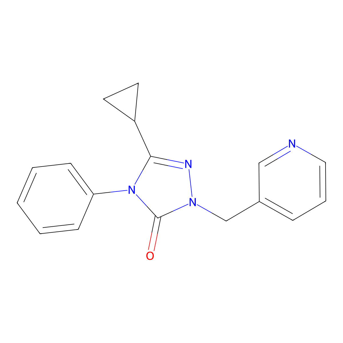 3-cyclopropyl-4-phenyl-1-(pyridin-3-ylmethyl)-1H-1,2,4-triazol-5(4H)-one molecular structure, CAS 1421529-48-7