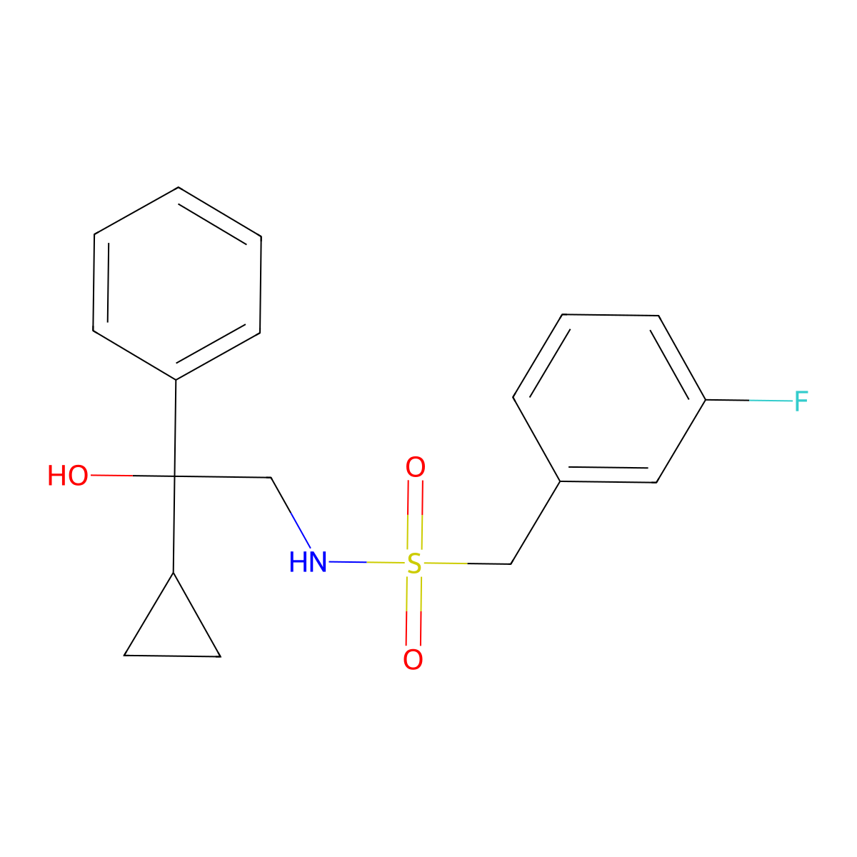 N-(2-cyclopropyl-2-hydroxy-2-phenylethyl)-1-(3-fluorophenyl)methanesulfonamide molecular structure, CAS 1421529-51-2