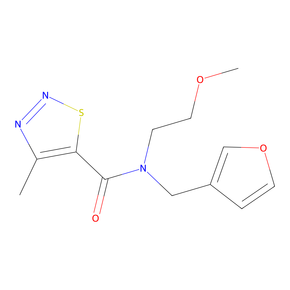 N-(furan-3-ylmethyl)-N-(2-methoxyethyl)-4-methyl-1,2,3-thiadiazole-5-carboxamide molecular structure, CAS 1421529-53-4
