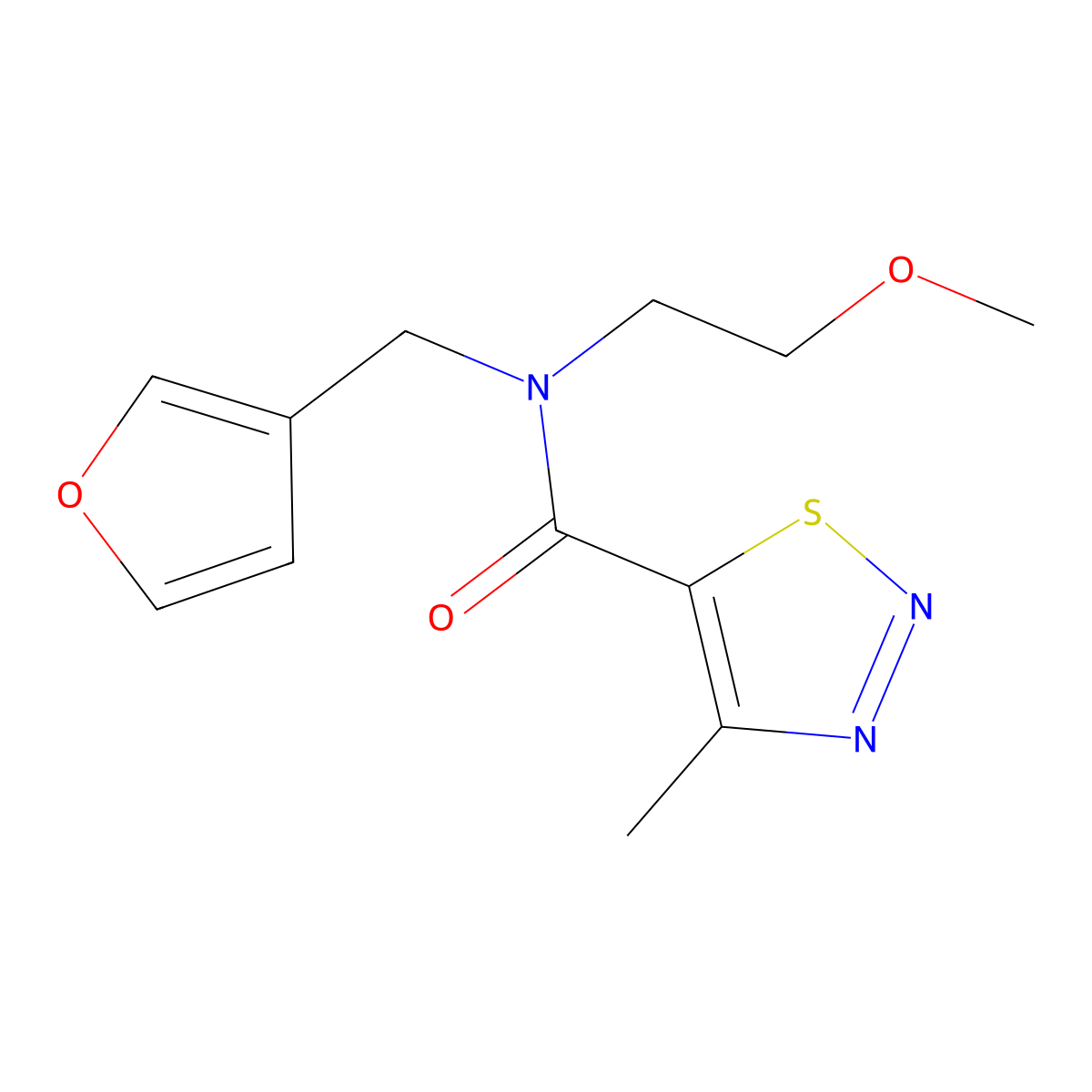 N-(furan-3-ylmethyl)-N-(2-methoxyethyl)-4-methyl-1,2,3-thiadiazole-5-carboxamide molecular structure, CAS 1421529-53-4
