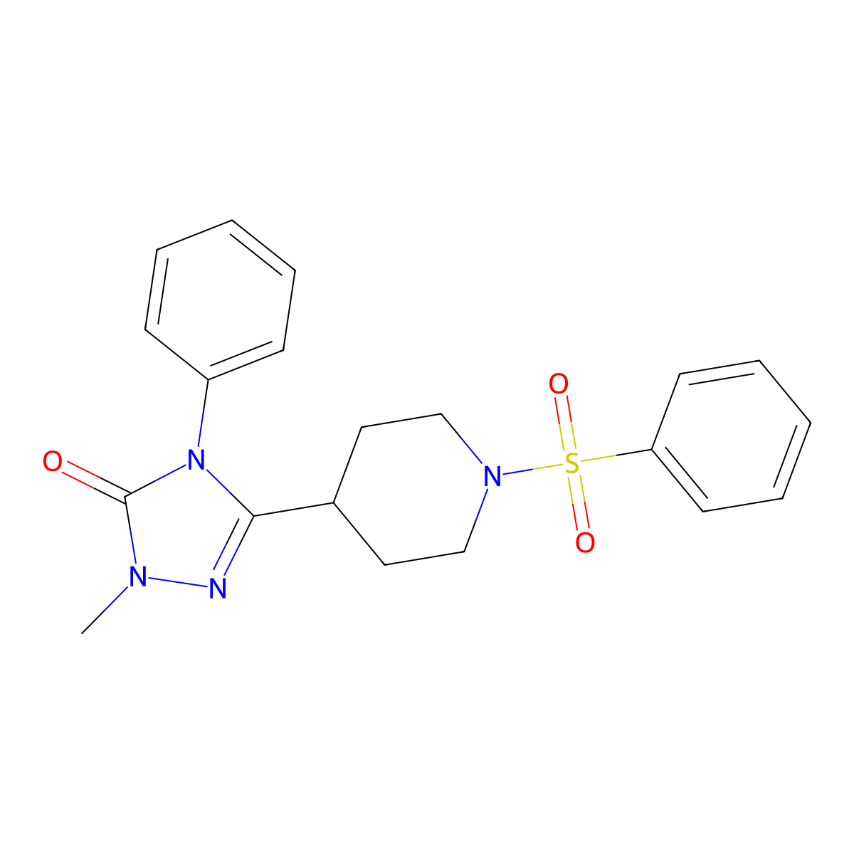 1-methyl-4-phenyl-3-(1-(phenylsulfonyl)piperidin-4-yl)-1H-1,2,4-triazol-5(4H)-one molecular structure, CAS 1421529-58-9