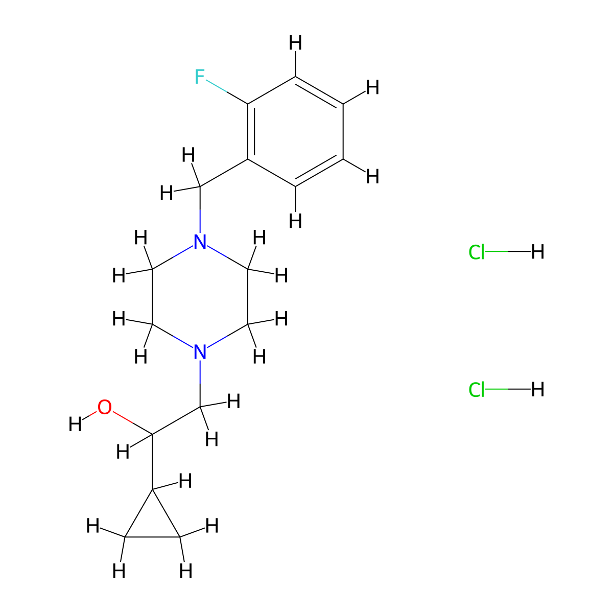 1-Cyclopropyl-2-(4-(2-fluorobenzyl)piperazin-1-yl)ethanol dihydrochloride molecular structure, CAS 1421529-59-0