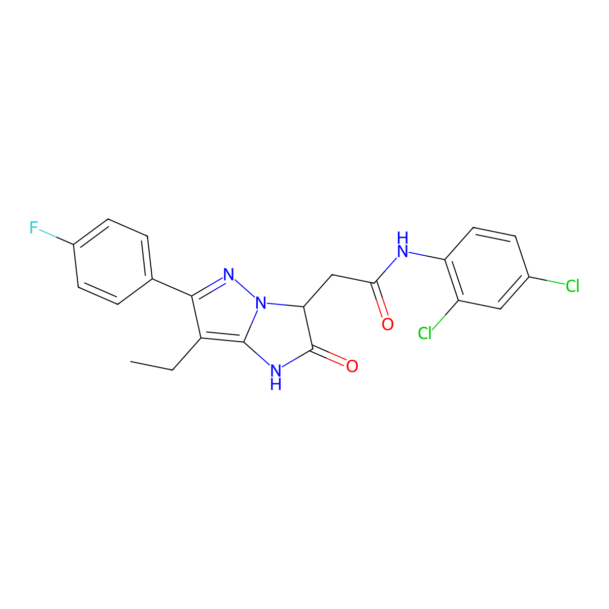 N-(2,4-dichlorophenyl)-2-(7-ethyl-6-(4-fluorophenyl)-2-oxo-2,3-dihydro-1H-imidazo[1,2-b]pyrazol-3-yl)acetamide molecular structure, CAS 1421529-61-4