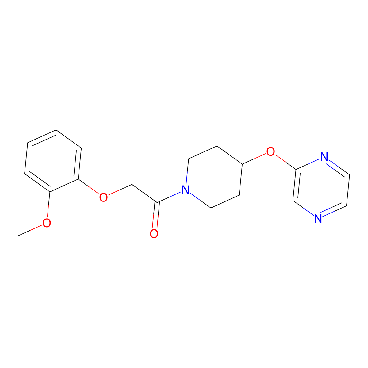 2-(2-Methoxyphenoxy)-1-(4-(pyrazin-2-yloxy)piperidin-1-yl)ethanone molecular structure, CAS 1421529-63-6