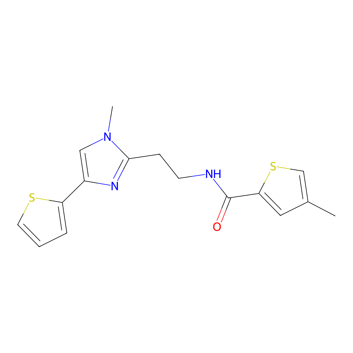 4-methyl-N-(2-(1-methyl-4-(thiophen-2-yl)-1H-imidazol-2-yl)ethyl)thiophene-2-carboxamide molecular structure, CAS 1421529-67-0