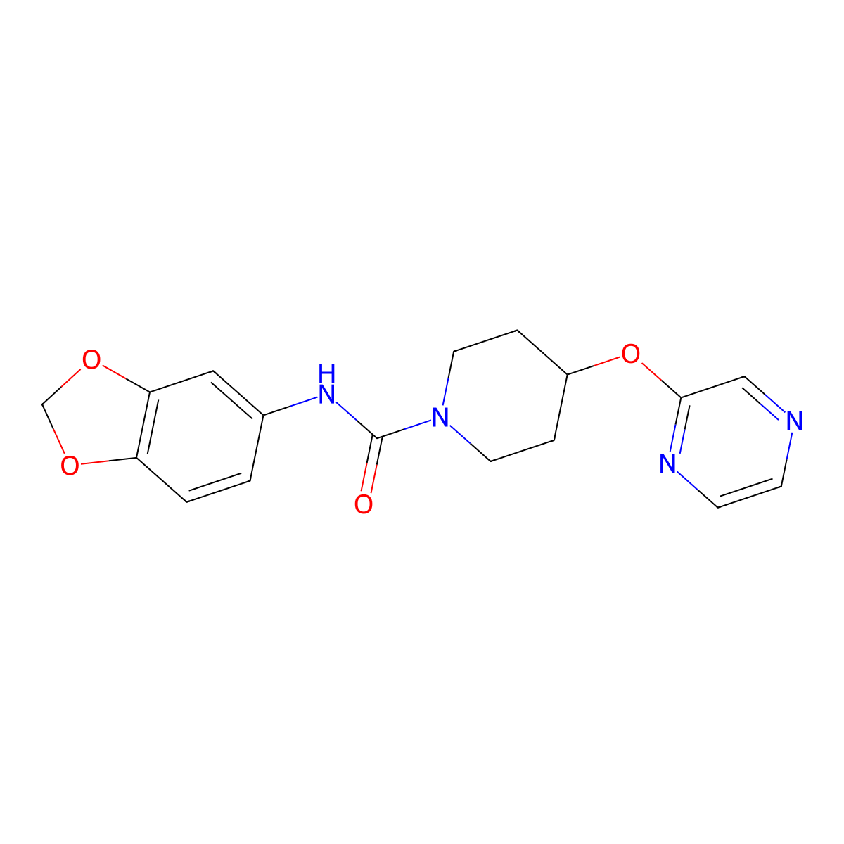 N-(benzo[d][1,3]dioxol-5-yl)-4-(pyrazin-2-yloxy)piperidine-1-carboxamide molecular structure, CAS 1421529-72-7
