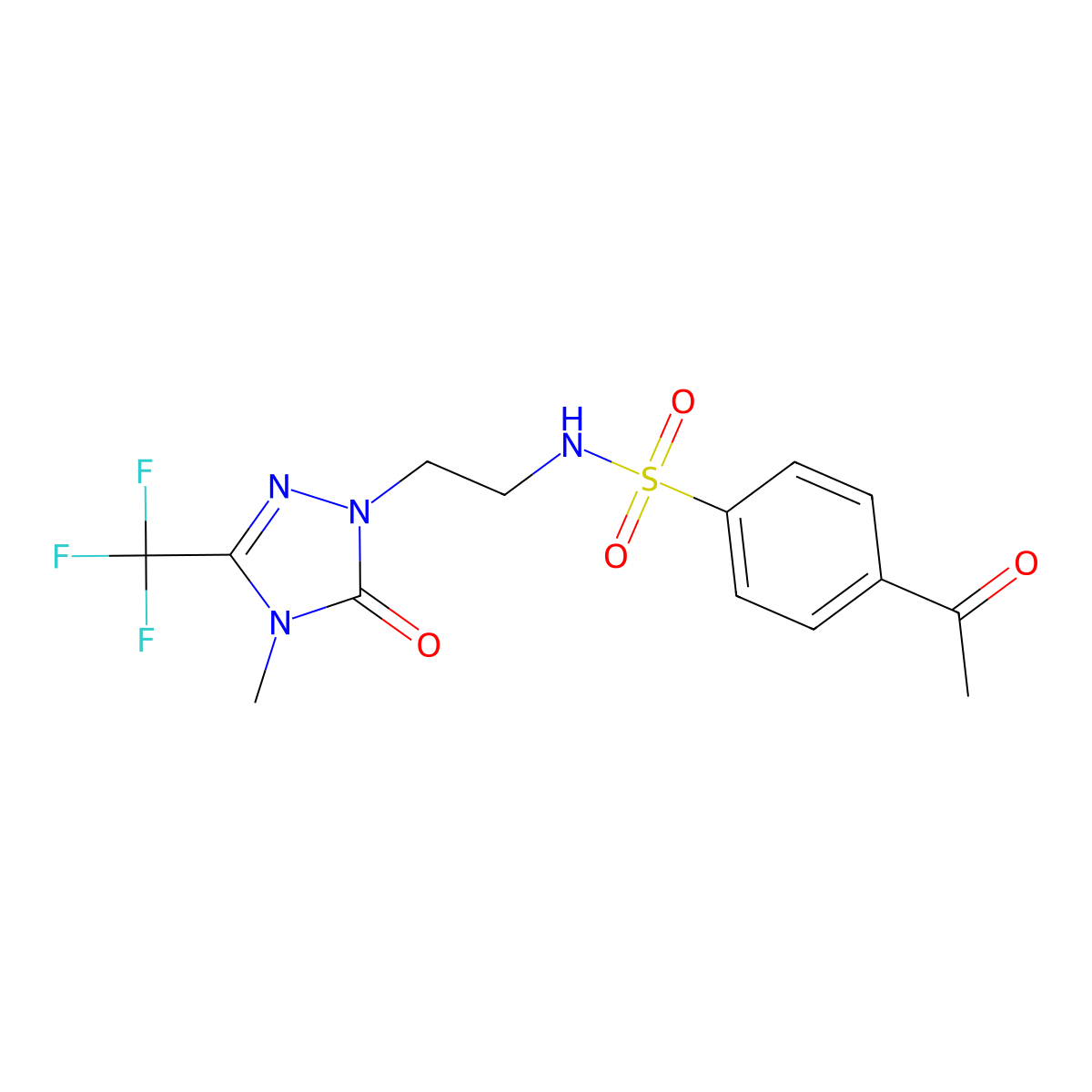 4-acetyl-N-(2-(4-methyl-5-oxo-3-(trifluoromethyl)-4,5-dihydro-1H-1,2,4-triazol-1-yl)ethyl)benzenesulfonamide molecular structure, CAS 1421529-78-3