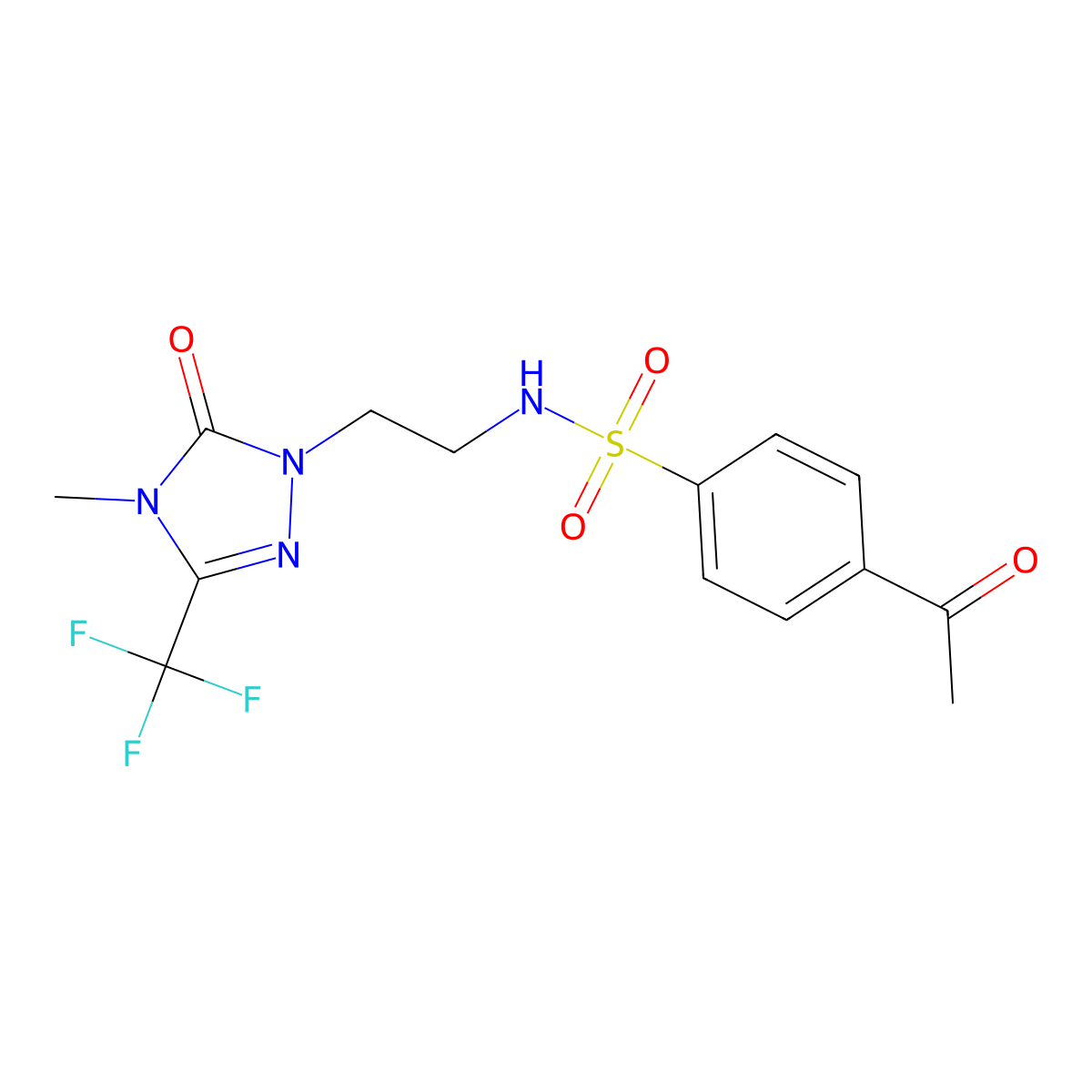 4-acetyl-N-(2-(4-methyl-5-oxo-3-(trifluoromethyl)-4,5-dihydro-1H-1,2,4-triazol-1-yl)ethyl)benzenesulfonamide molecular structure, CAS 1421529-78-3