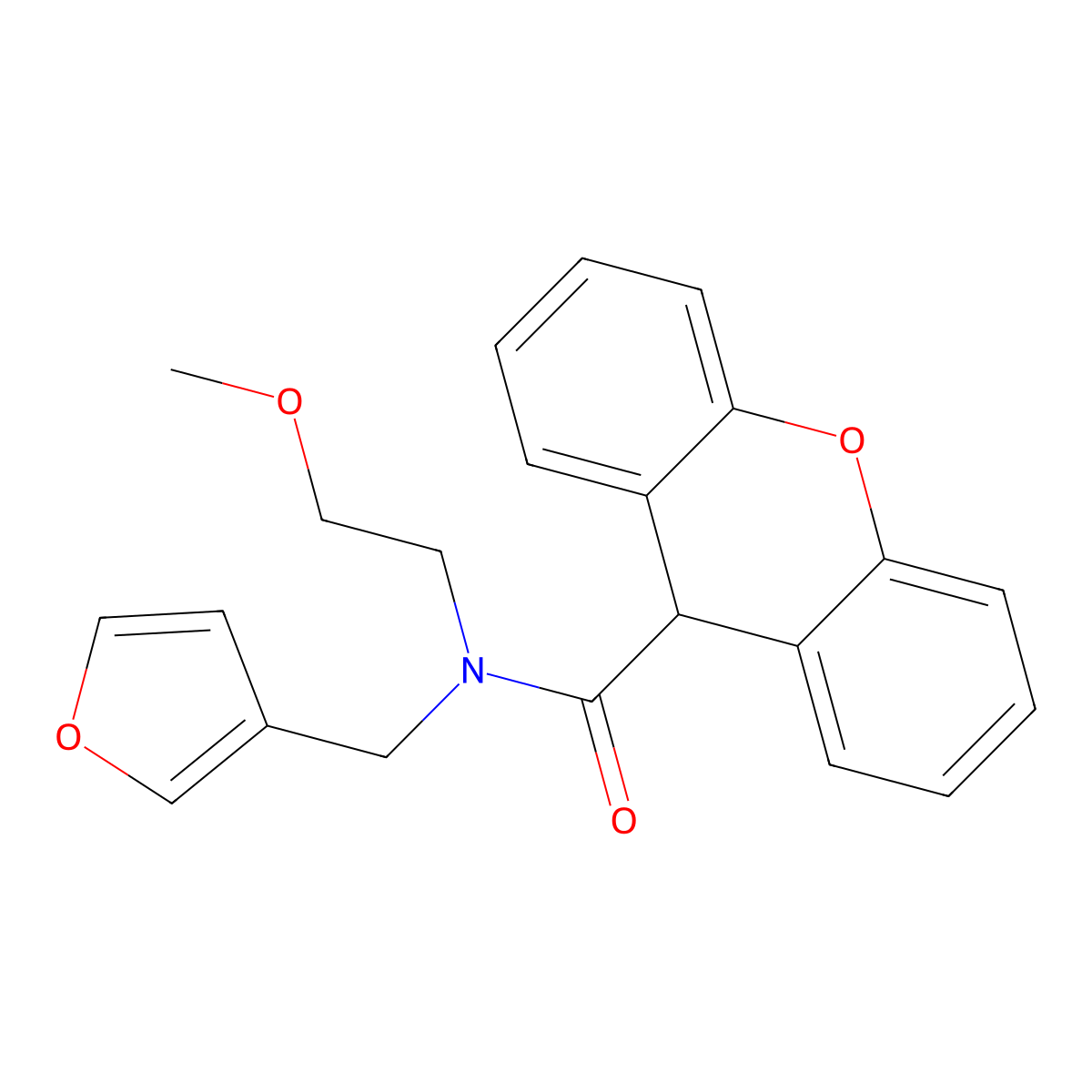 N-(furan-3-ylmethyl)-N-(2-methoxyethyl)-9H-xanthene-9-carboxamide molecular structure, CAS 1421529-80-7