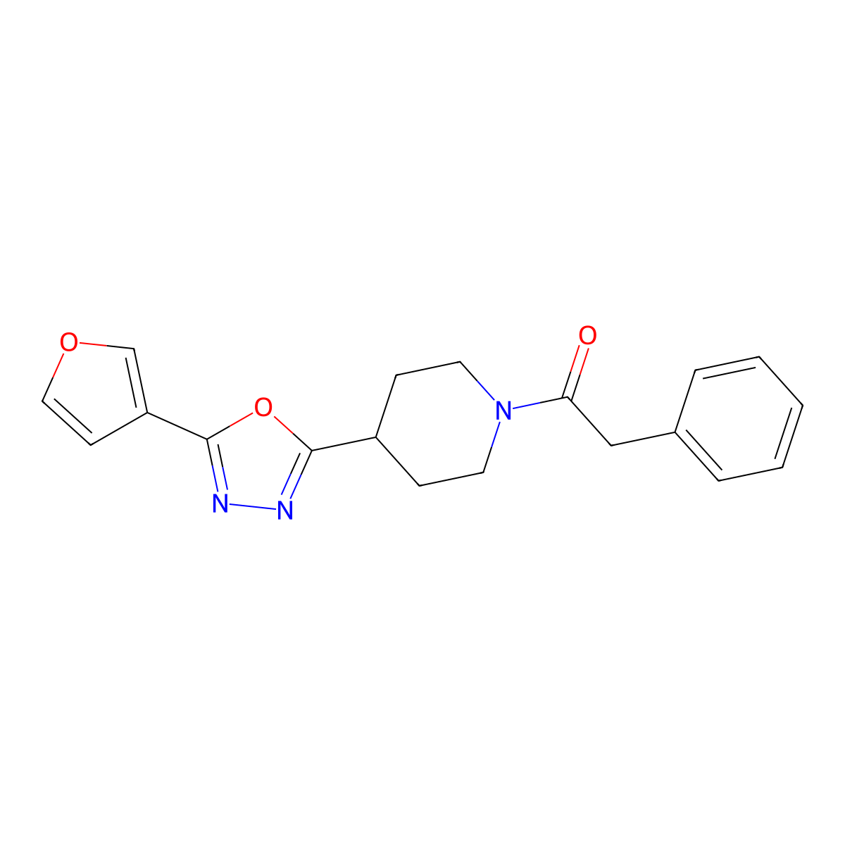 1-(4-(5-(Furan-3-yl)-1,3,4-oxadiazol-2-yl)piperidin-1-yl)-2-phenylethanone molecular structure, CAS 1421529-84-1