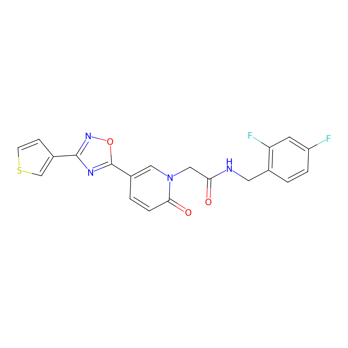 N-(2,4-difluorobenzyl)-2-(2-oxo-5-(3-(thiophen-3-yl)-1,2,4-oxadiazol-5-yl)pyridin-1(2H)-yl)acetamide molecular structure, CAS 1421529-96-5