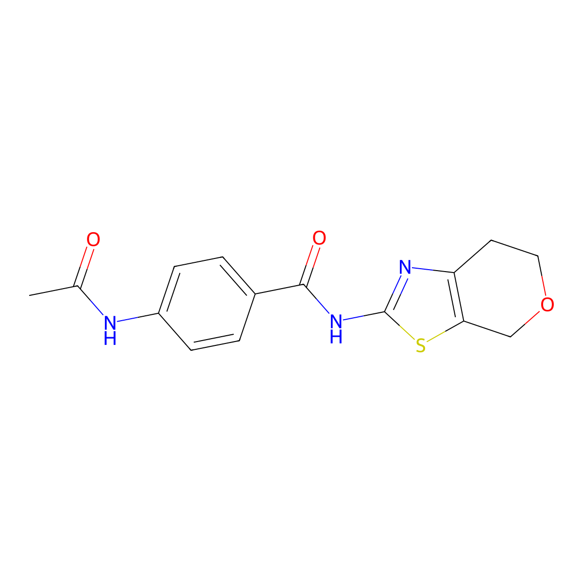4-acetamido-N-(6,7-dihydro-4H-pyrano[4,3-d]thiazol-2-yl)benzamide molecular structure, CAS 1421530-04-2