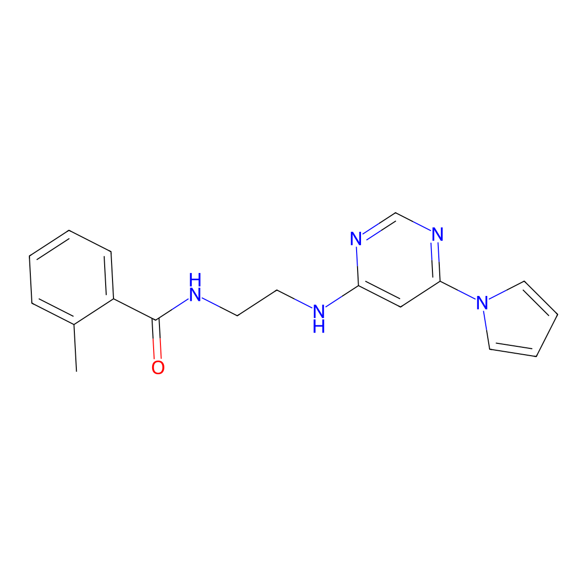 N-(2-((6-(1H-pyrrol-1-yl)pyrimidin-4-yl)amino)ethyl)-2-methylbenzamide molecular structure, CAS 1421530-10-0
