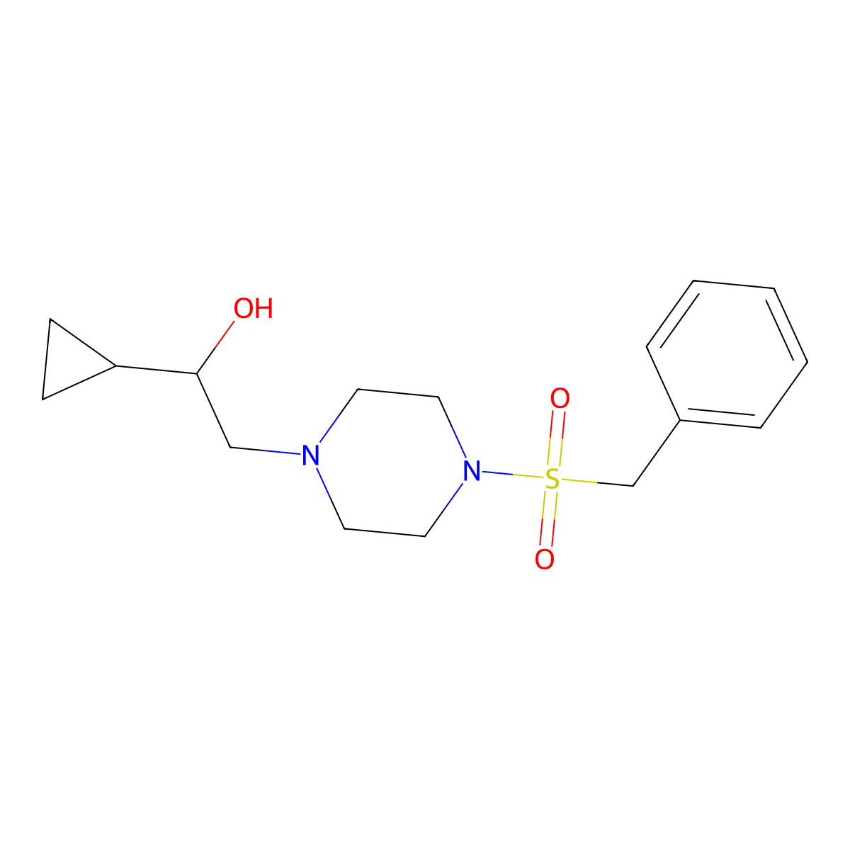 1-Cyclopropyl-2-(4-phenylmethanesulfonylpiperazin-1-yl)ethan-1-ol molecular structure, CAS 1421530-18-8