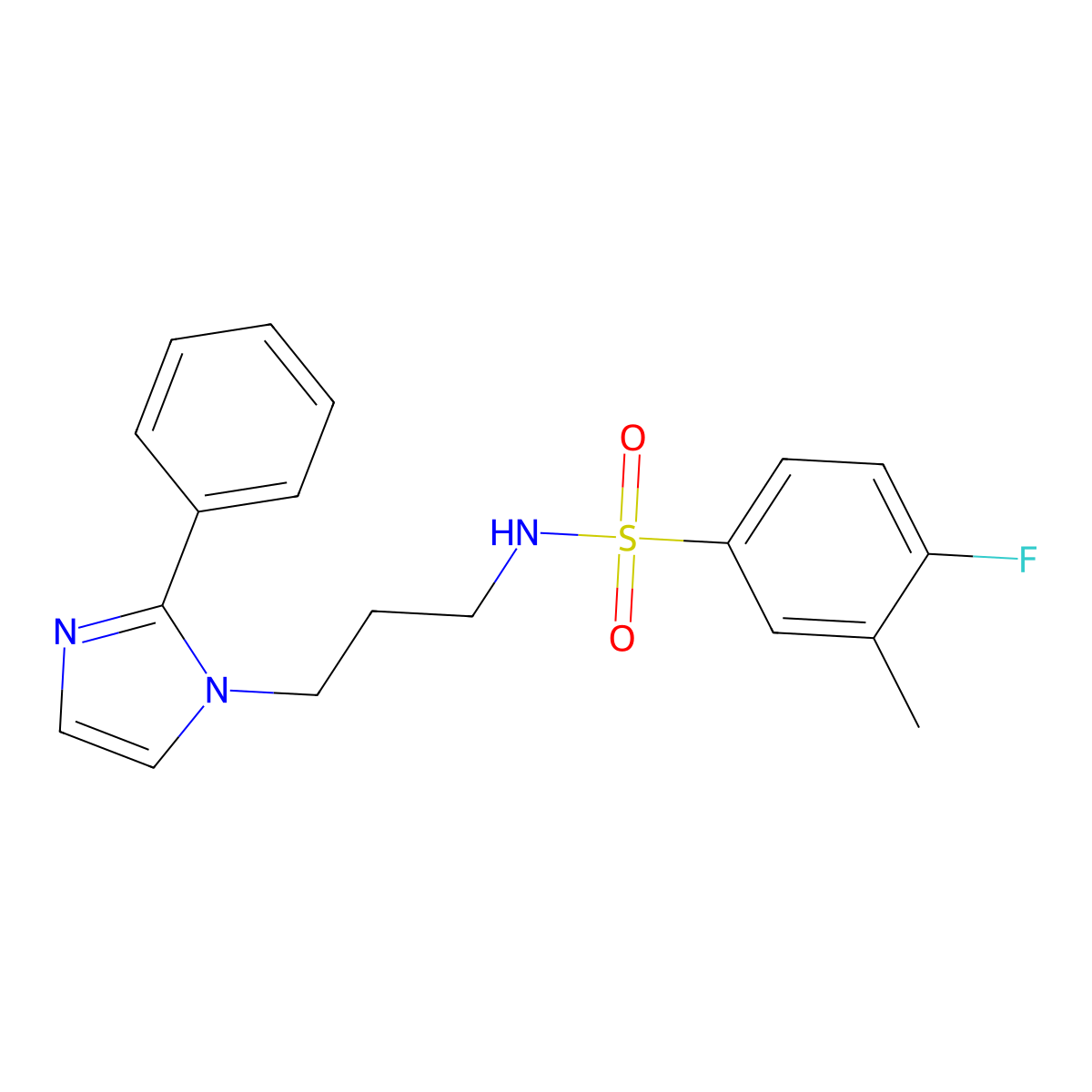 4-fluoro-3-methyl-N-(3-(2-phenyl-1H-imidazol-1-yl)propyl)benzenesulfonamide molecular structure, CAS 1421530-24-6