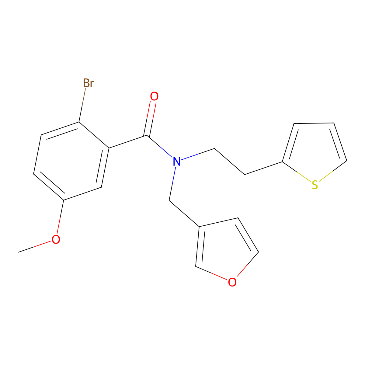 2-bromo-N-(furan-3-ylmethyl)-5-methoxy-N-(2-(thiophen-2-yl)ethyl)benzamide molecular structure, CAS 1421530-25-7