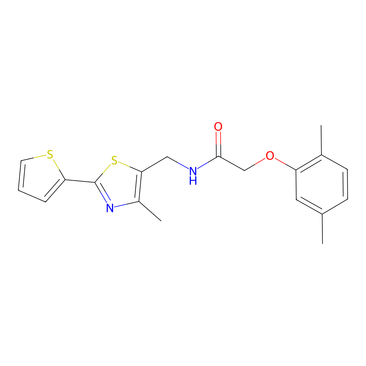 2-(2,5-dimethylphenoxy)-N-((4-methyl-2-(thiophen-2-yl)thiazol-5-yl)methyl)acetamide molecular structure, CAS 1421530-26-8