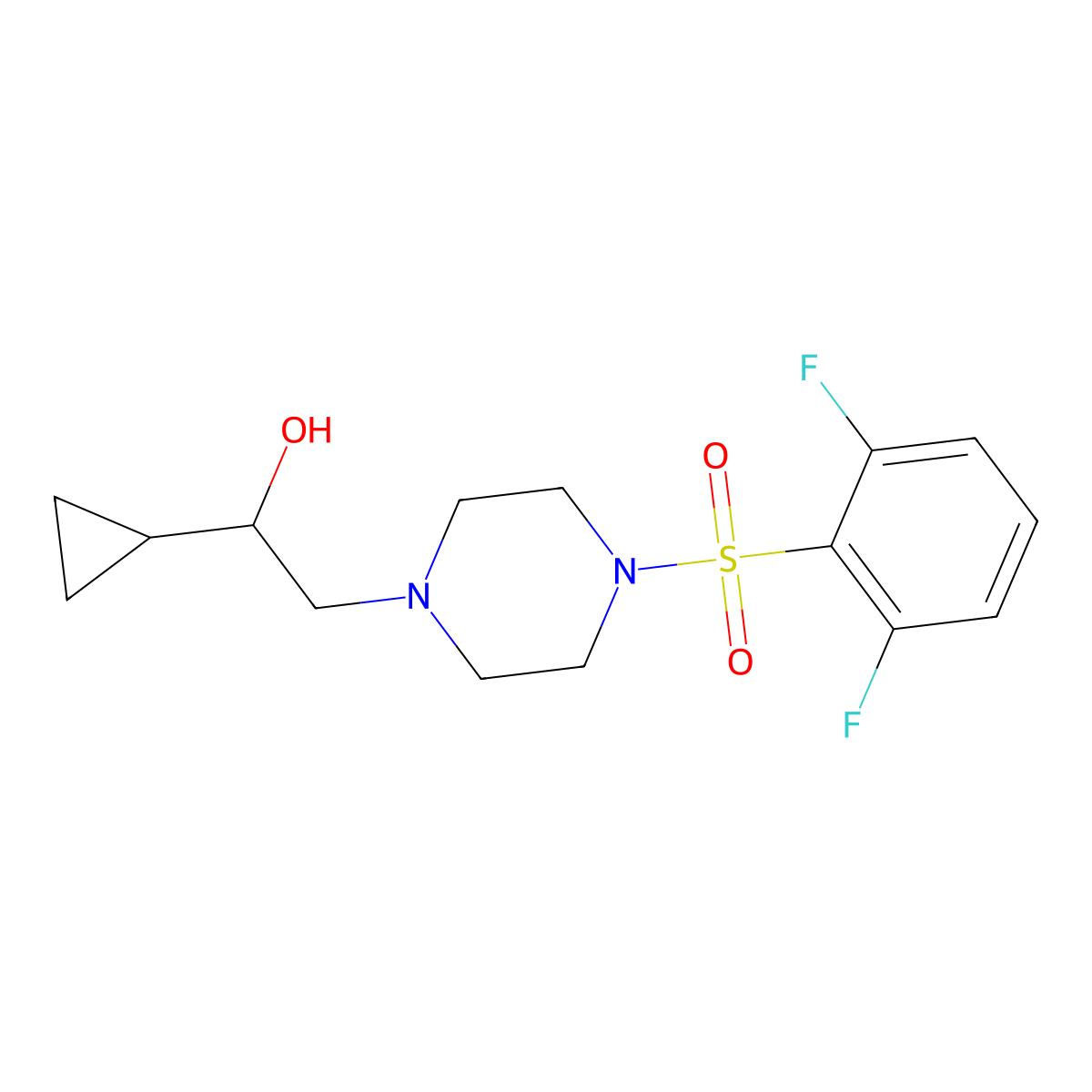 1-Cyclopropyl-2-(4-((2,6-difluorophenyl)sulfonyl)piperazin-1-yl)ethanol molecular structure, CAS 1421530-27-9