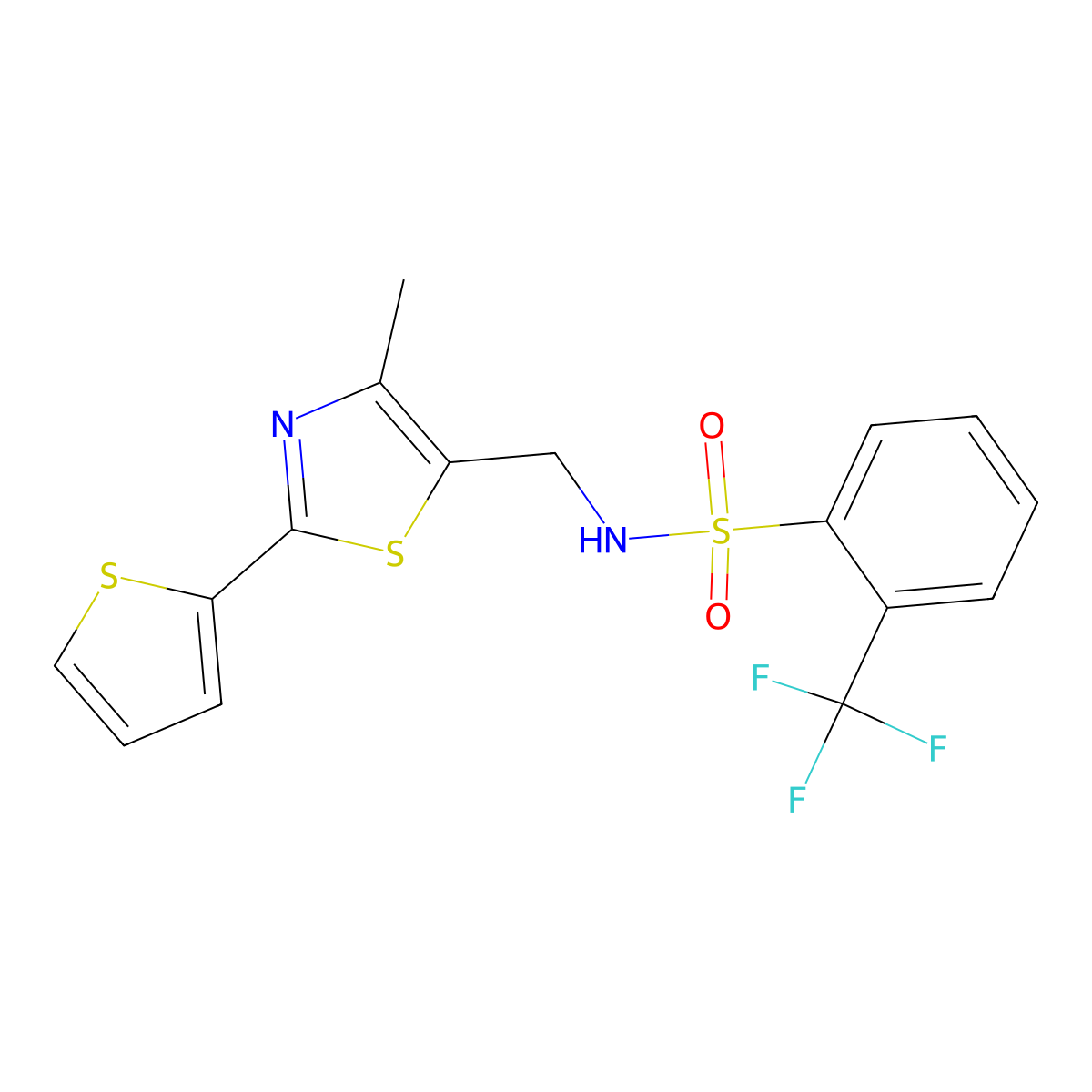 N-((4-methyl-2-(thiophen-2-yl)thiazol-5-yl)methyl)-2-(trifluoromethyl)benzenesulfonamide molecular structure, CAS 1421530-33-7